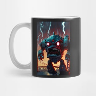 Alien Monster giant robot cyborg attacking the city Mug